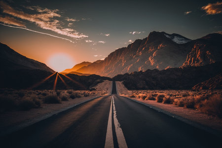 Empty road with beautiful view abstract background. Travel vacation concept. Generative ai.の素材