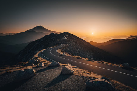 Empty road with beautiful view abstract background. Travel vacation concept. Generative ai.の素材