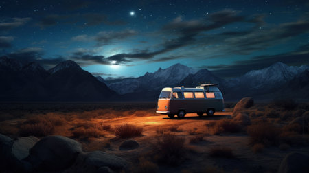 Road trip concept. Car driving with beautiful place backgrond. Generative ai.の素材