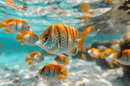 Under water view of fish and coral background. Generative ai.の素材