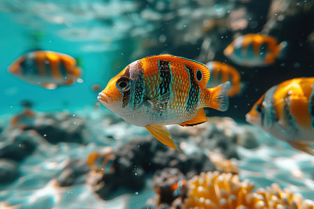 Under water view of fish and coral background. Generative ai.の素材