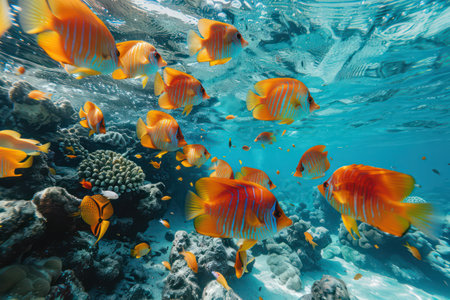 Under water view of fish and coral background. Generative ai.の素材