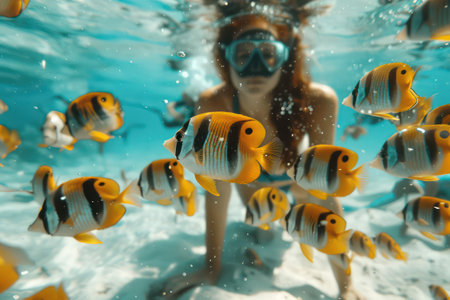 Under water view of fish and coral background. Generative ai.の素材