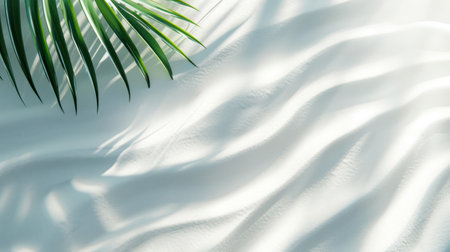 Palm leaf and sand beach background. Summer vacation concept. Generative ai.の素材