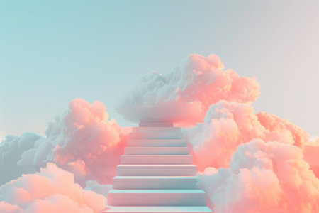 Stairs and beautiful clouds and sky background. Generative ai.の素材