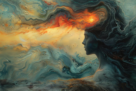 Abstract woman and minfulness colorful smoke background. Generative ai.の素材
