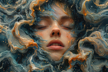 Abstract woman and minfulness colorful smoke background. Generative ai.の素材