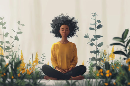 Drawing woman sitting meditate. Generative ai.の素材