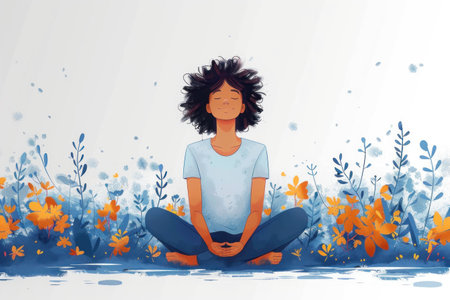 Drawing man sitting meditate. Generative ai.の素材