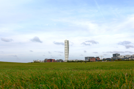 MALMO, SWEDEN - OCTOBER 15, 2016: Cityscape with Turning Torso as distinctive landmark of this Swedish town. Malmo is the capital city in Skane county, also the third largest city in Sweden.のeditorial素材