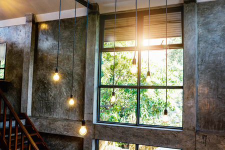 Vintage interior lighting lamp in coffee shop of chiang mai thailand.の写真素材