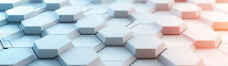 A modern and abstract design featuring a textured pattern of hexagons in shades of blue and white, creating a sense of depth and technology-driven innovation.の素材