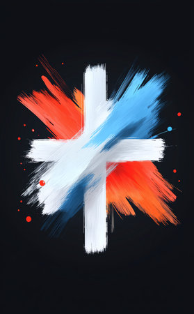 Vibrant abstract artwork featuring bold brushstrokes in red, blue, and white. Dynamic composition evokes a sense of creativity and inspiration. Perfect for artistic and design projects.の素材