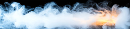 A dynamic swirl of white smoke blends into a burst of fiery orange against a dark backdrop, creating a visually captivating contrast and evoking a sense of mystery and energy.の素材