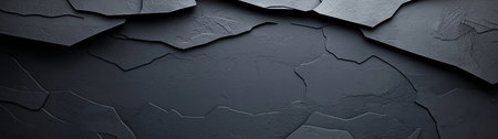 Abstract textured dark slate surface with layered stone pattern. Ideal for backgrounds, design projects, or artistic presentations. Mysterious and elegant ambiance.の素材