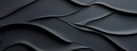 Elegant black abstract waves creating a seamless, textured surface. This design is perfect for modern backgrounds and artistic concepts, adding depth and sophistication to any project.の素材