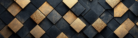 A close-up view of a textured surface featuring geometric patterns in dark and golden tones. This captivating design offers a modern touch suitable for various creative projects.の素材