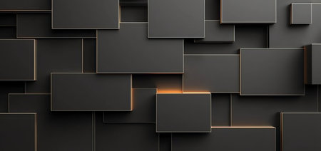 An abstract composition of overlapping rectangular shapes in a modern design. The blocks feature a sleek black finish, enhancing the contemporary aesthetic for creative projects.の素材