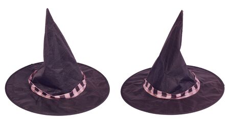 Black heloween witch hat, isolated against backgroundの写真素材