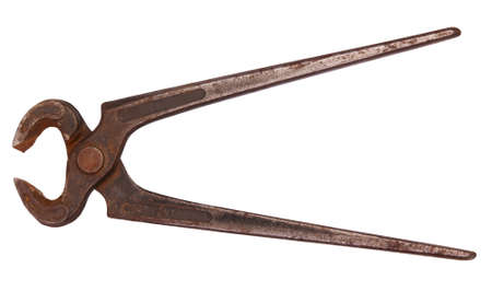 Old used rusty pliers, isolated on backgroundの写真素材