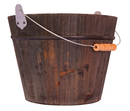Wooden bucket, isolated on backgroundの写真素材