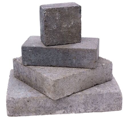 Tower of concrete construction blocks, isolated against backgroundの写真素材