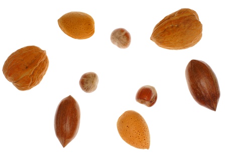 Several different nuts, isolated on backgroundの写真素材