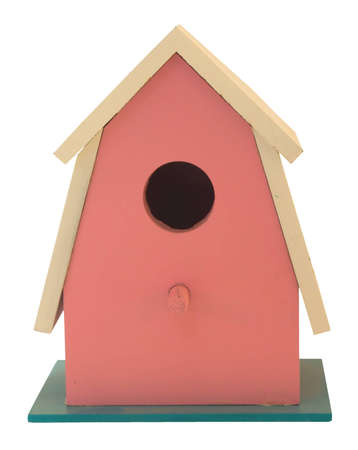 Pink birdhouse, isolated against backgroundの写真素材