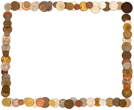 Cadre (rectangle) of coins, isolated against backgroundの写真素材
