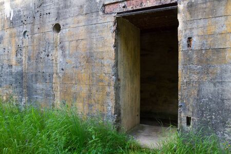 Door of WW2 concrete bunker fortificationの写真素材