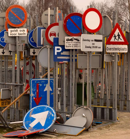 Storage of traffic signs in the Netherlands (dutch text)の写真素材