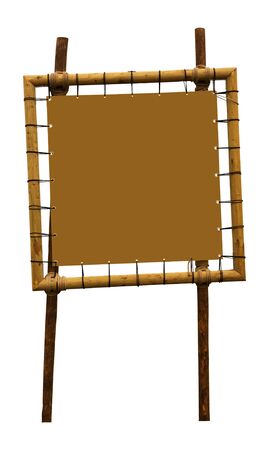 Empty brown wooden frame, isolated on white backgroundの写真素材