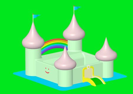 Render of a friendly castle with rainbowの写真素材