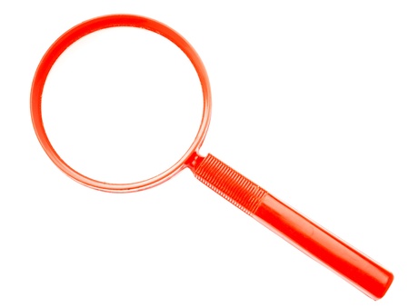 Red magnifying glass, isolated against backgroundの写真素材