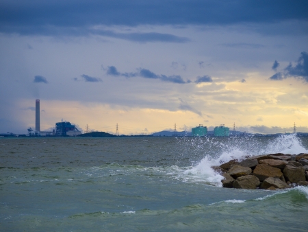 Sea and factoriesの写真素材