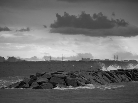 Sea and factoriesの写真素材