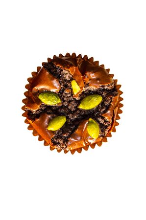 chocolate muffins with almonds nutsの写真素材