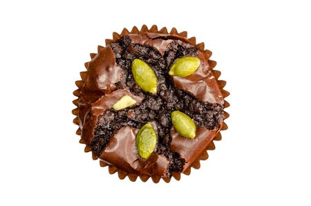 chocolate muffins with almonds nutsの写真素材
