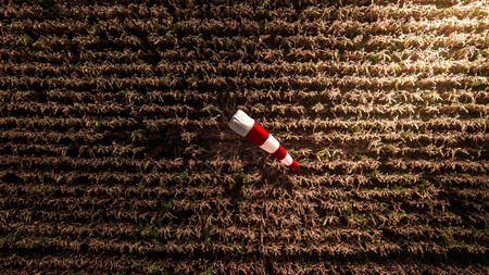 Aerial Top View Windsock on The Corn Farm Harvest Seasonの写真素材