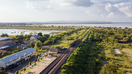 Aerial View Train Station Ban Kok Slung Pa Sak Dam  Lopburi Thailand