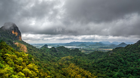 Aerial view mountains in the Black clouds Before Rainningの写真素材