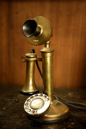 Vintage golden brass spanish old telephoneの写真素材