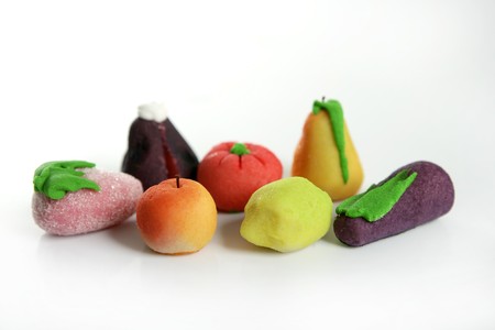 Variety of fruits on colorful marzipan. St. Dionis famous saint celebration in Spain. San Dionisio. October 9 thの写真素材