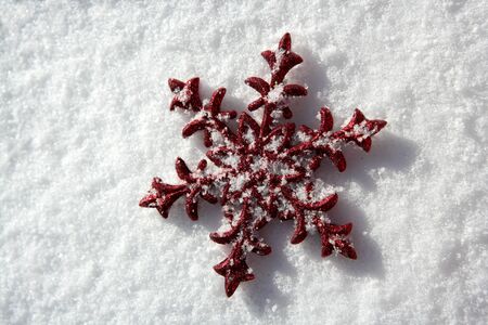 Christmas red star in a snow day. Xtmas cardの写真素材