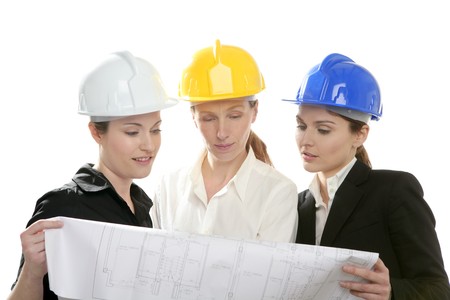 Architects woman working, isolated on white at studioの写真素材