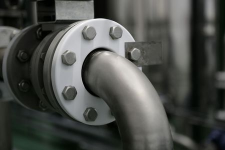 Industrial pipe connection detail, factory production plantの写真素材