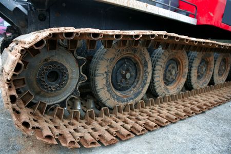 Caterpillars steel details and wheels from a snowblower vehicleの写真素材