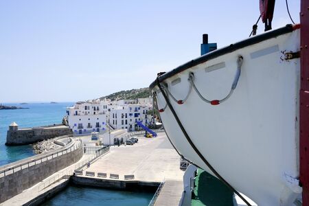 Ibiza view with nice Mediterranean sea and boats