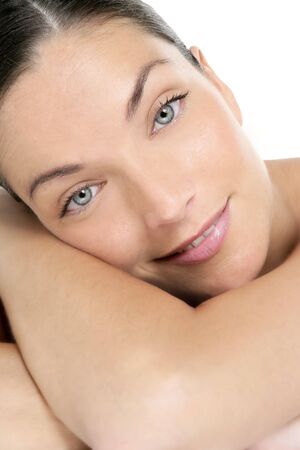 Beauty portrait of beautiful perfect woman isolated on whiteの写真素材