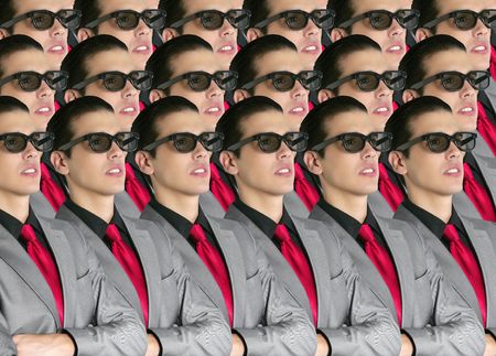 Cinema in new 3D glasses with boy spectator watching movie on cinemaの写真素材